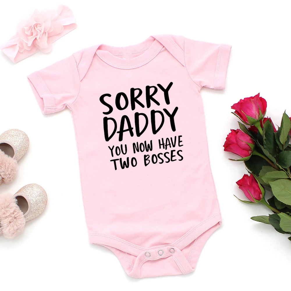 

Sorry Daddy You Now Have Two Bosses print Baby Rompers Summer Baby Clothing Infant Newborn Body Baby Boy Girl Clothes Jumpsuit