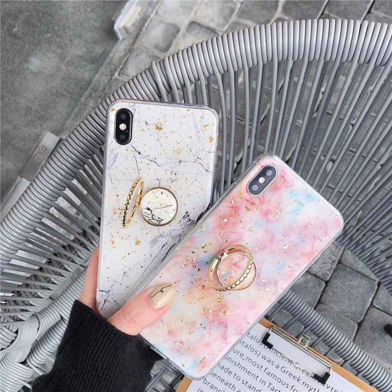 Женские чехлы из ТПУ для телефонов iPhone 6s 7 8 Plus X XR XS Max с золотым и мраморным