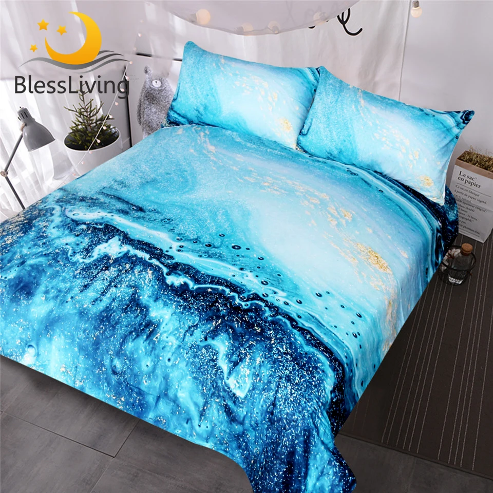 BlessLiving Watercolor Bedding Set Golden and Blue Duvet Cover Set Ocean Waves Bed Cover Abstract Printed Bedclothes King
BlessLiving Watercolor Bedding Set Golden and Blue Duvet Cover Set Ocean Waves Bed Cover Abstract Printed Bedclothes King