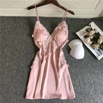 Summer Lace Nightgowns Deep V-neck Lounge Rayon Sleepwear Female Homewear Sexy Ladies Nightwear Women with Chest Pad Nightdress
Summer Lace Nightgowns Deep V-neck Lounge Rayon Sleepwear Female Homewear Sexy Ladies Nightwear Women with Chest Pad Nightdress