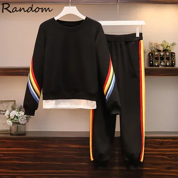 Plus Size Rainbow Stripes 2 Piece Tracksuit Women Patchwork Sweatshirt Top And Pant Sport Set 2020 Autumn Big 5XL Running Outfts
Plus Size Rainbow Stripes 2 Piece Tracksuit Women Patchwork Sweatshirt Top And Pant Sport Set 2020 Autumn Big 5XL Running Outfts