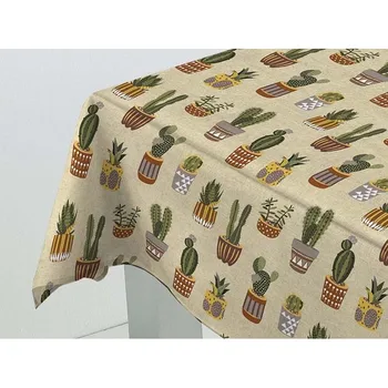 Tablecloth Resinated Teflon stain repellent. Appearance Linen. With Cactus print undershirt over Beige.
Tablecloth Resinated Teflon stain repellent. Appearance Linen. With Cactus print undershirt over Beige.