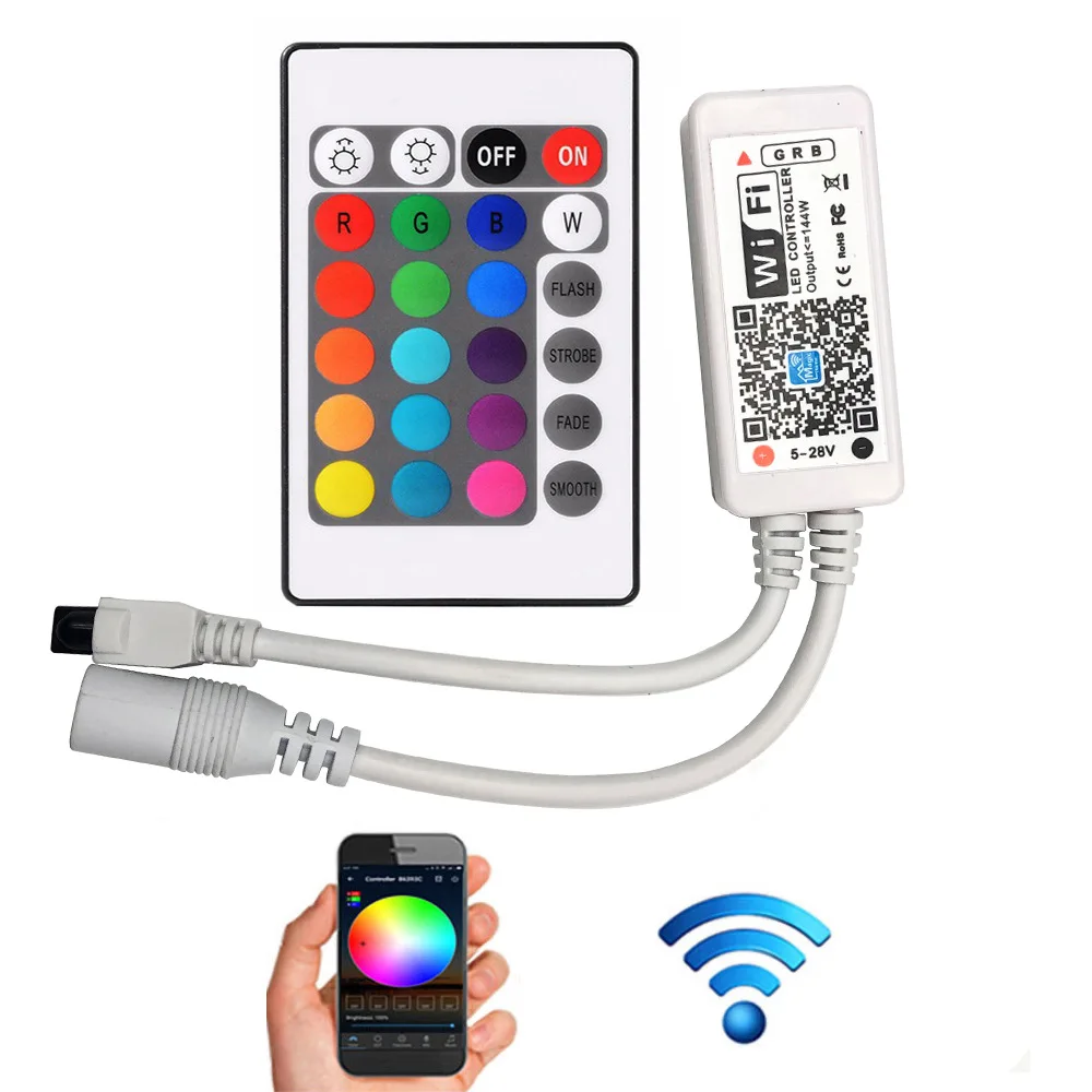 Умный светодиодный светильник полосы входит ПДУ с 24 кнопками + Wi-Fi мобильный