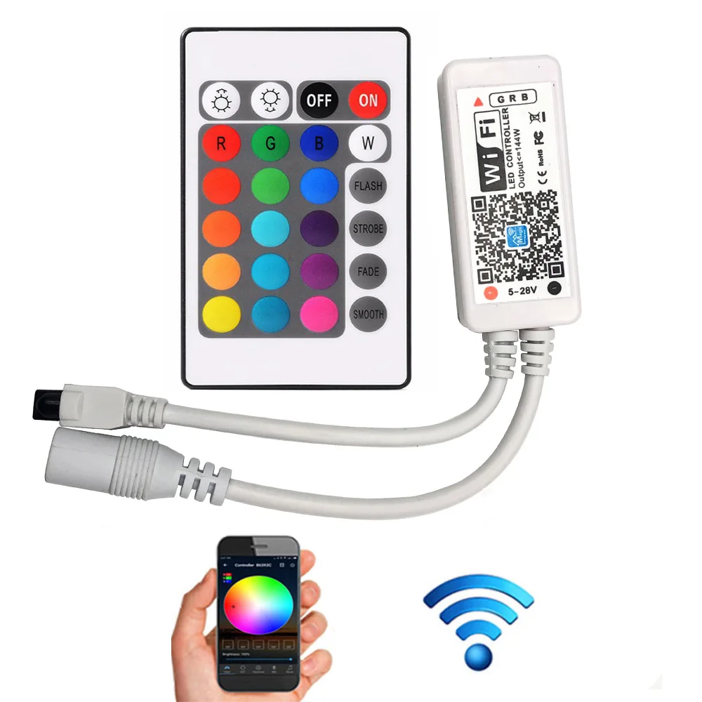 smart led light Strip 24-key + wifi mobile phone APP controller RGB music sensor light control for 12v 4pin led strip
smart led light Strip 24-key + wifi mobile phone APP controller RGB music sensor light control for 12v 4pin led strip