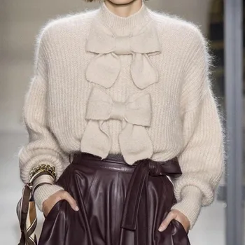 2020 Spring Bow Knitting Sweater Women Fashion Slim Solid Turtleneck Ladies Sweater Casual Long Sleeve Pulloves Tee Tops 
2020 Spring Bow Knitting Sweater Women Fashion Slim Solid Turtleneck Ladies Sweater Casual Long Sleeve Pulloves Tee Tops