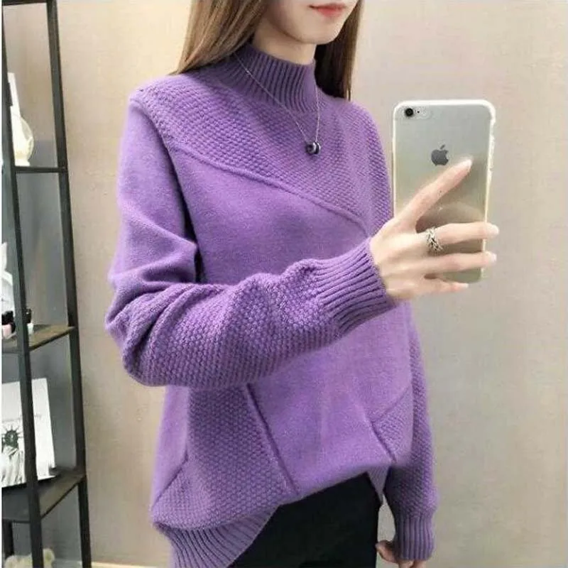 New 2019 Loose Warm Autumn Winter Pullover Sweater Women Jumper Half Turtleneck Long Sleeve Knit Purple Sweater Female NS4380
New 2019 Loose Warm Autumn Winter Pullover Sweater Women Jumper Half Turtleneck Long Sleeve Knit Purple Sweater Female NS4380