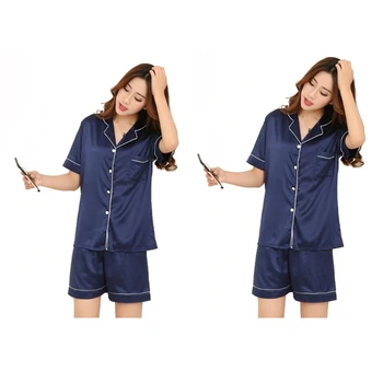 2 Pcs Women Plus Size Short Sleeve Sleepwear Homewear Night Wear V-Neck Pajamas Sets Deep Blue, M & XL
2 Pcs Women Plus Size Short Sleeve Sleepwear Homewear Night Wear V-Neck Pajamas Sets Deep Blue, M & XL