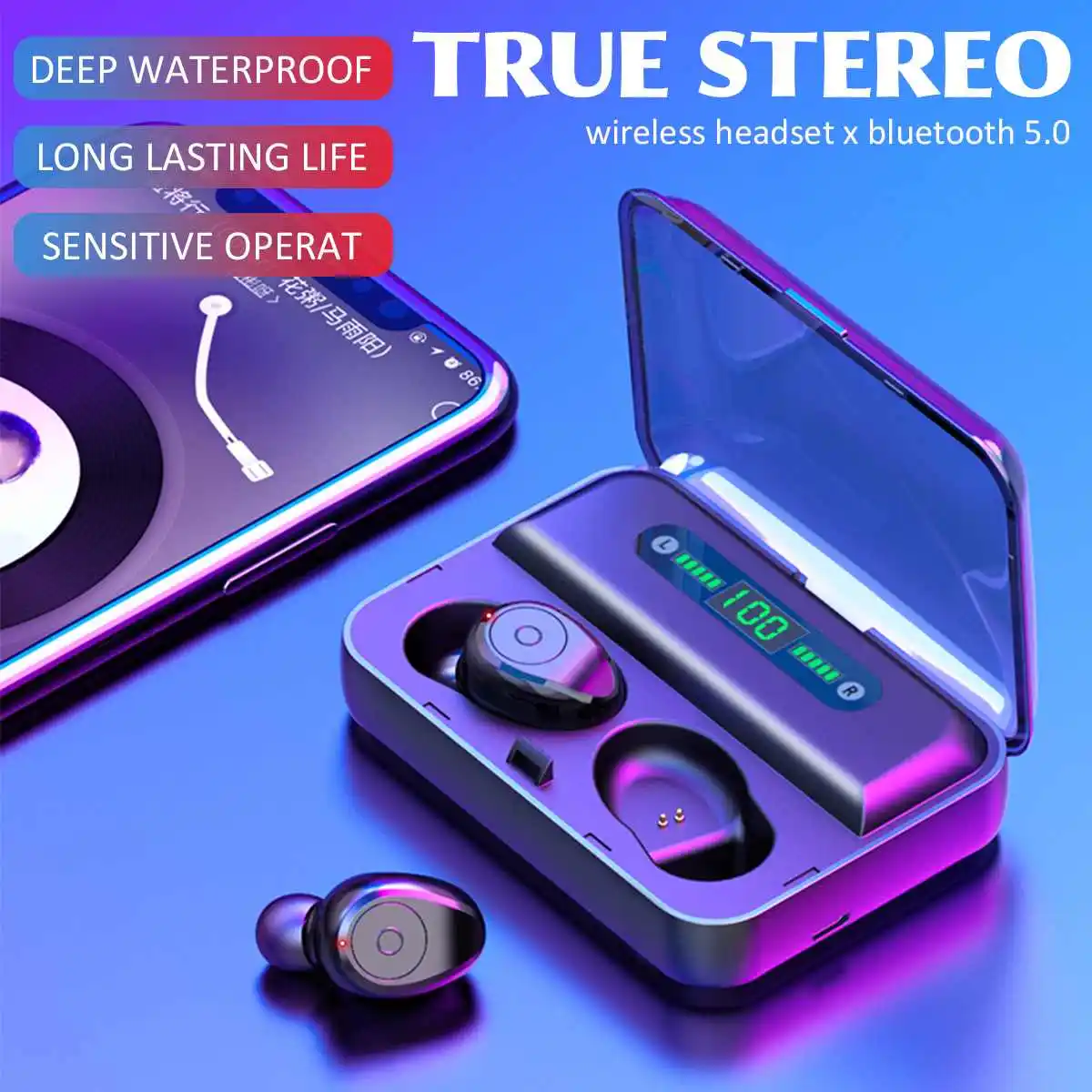 TWS Wireless Headset bluetooth 5.0 Earphone Bilateral Call Touch Control LED Display With Charging Box 18650 lithium battery
TWS Wireless Headset bluetooth 5.0 Earphone Bilateral Call Touch Control LED Display With Charging Box 18650 lithium battery