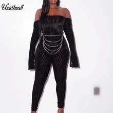 Sexy Off Shoulder Celvet Vrouwen Jumpsuit Herfst Lange Mouwen Skinny Rompertjes Night Party Overalls Playsuit 2019(China)