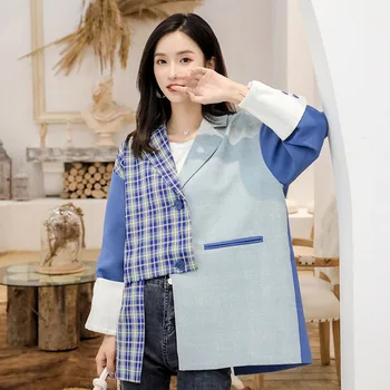 Spring Autumn Loose Irregular Lattice Splice Hit color Blazers Women Single breasted Long sleeve Casual Office Ladies Suit coat
Spring Autumn Loose Irregular Lattice Splice Hit color Blazers Women Single breasted Long sleeve Casual Office Ladies Suit coat