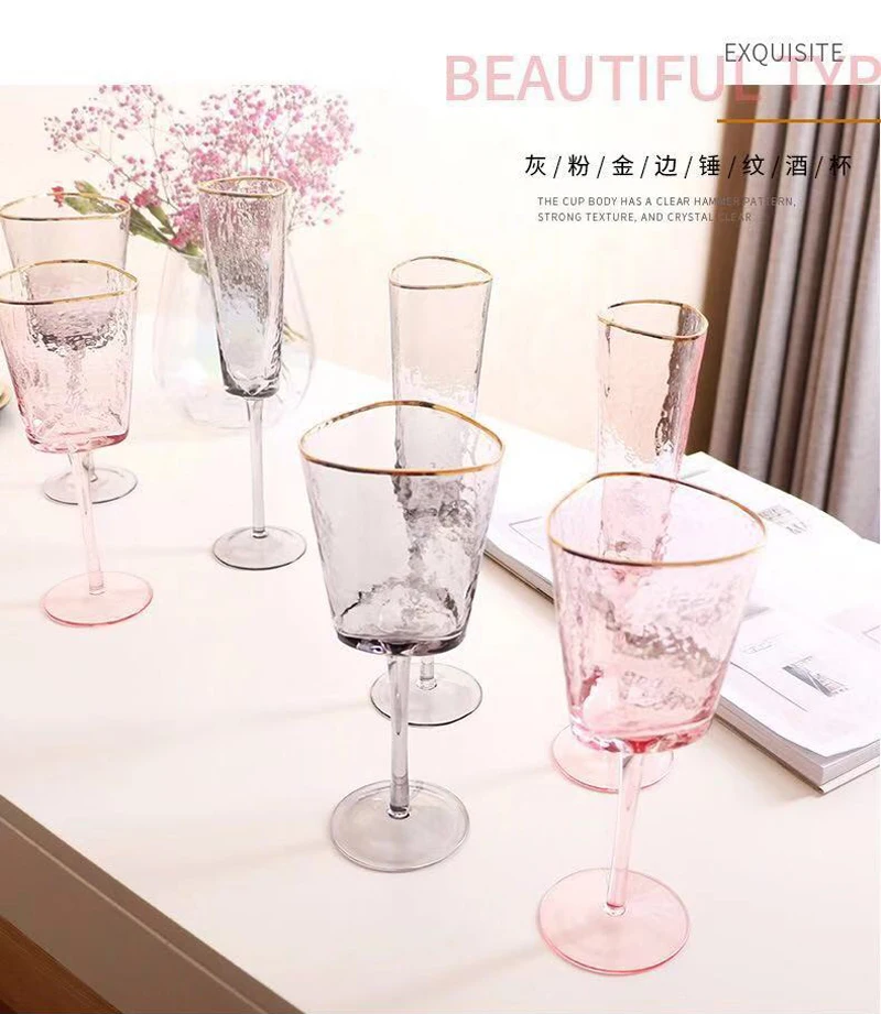 Phnom Penh hammer grain Crystal wine glass Transparent Pink Gray Champagne Cup goblet Home Drinking Glass Bar Hotel Wedding Cups
Phnom Penh hammer grain Crystal wine glass Transparent Pink Gray Champagne Cup goblet Home Drinking Glass Bar Hotel Wedding Cups