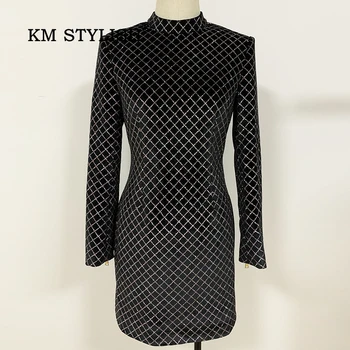 Black Women Stand Collar Long-Sleeve Sheath Dress Bling Bling Plaid Slim Waist Velvet Casual Dress Female Zipper Dress
Black Women Stand Collar Long-Sleeve Sheath Dress Bling Bling Plaid Slim Waist Velvet Casual Dress Female Zipper Dress