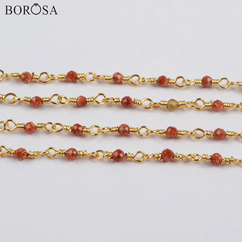 BOROSA 3Meters Gold/Silver Plating 2mm Golden Sand Stone Beads Faceted Brass Chains Gems Stone Beads Chains Jewelry JT248
BOROSA 3Meters Gold/Silver Plating 2mm Golden Sand Stone Beads Faceted Brass Chains Gems Stone Beads Chains Jewelry JT248