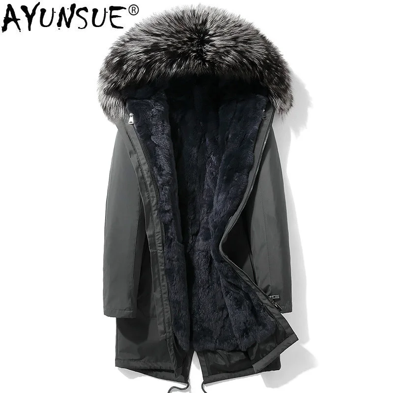 

AYUNSUE Winter Parka Real Fur Coat Men Rex Rabbit Fur Liner Winter Jacket for Men Fox Fur Collar Warm Parkas Hombre 2020 4948