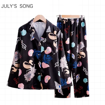 JULY'S SONG 2 Piece Faux Silk Woman Pajamas Set Printed Loose Long Sleeve Spring Summer Autumn Trousers Sleepwear for Female
JULY'S SONG 2 Piece Faux Silk Woman Pajamas Set Printed Loose Long Sleeve Spring Summer Autumn Trousers Sleepwear for Female