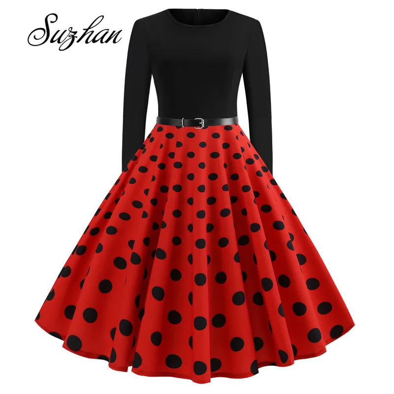 Suzhan Robe Femme Hiver 2019 женское платье в горошек на весну и зиму 50 S 60 вечерние платья с
