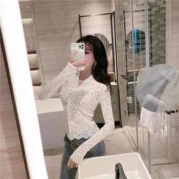 COIGARSAM Sexy Lace blouse women Full Sleeve Hollow Out Sheath V-Neck blusas womens tops and blouses White Pink Black 4891
COIGARSAM Sexy Lace blouse women Full Sleeve Hollow Out Sheath V-Neck blusas womens tops and blouses White Pink Black 4891