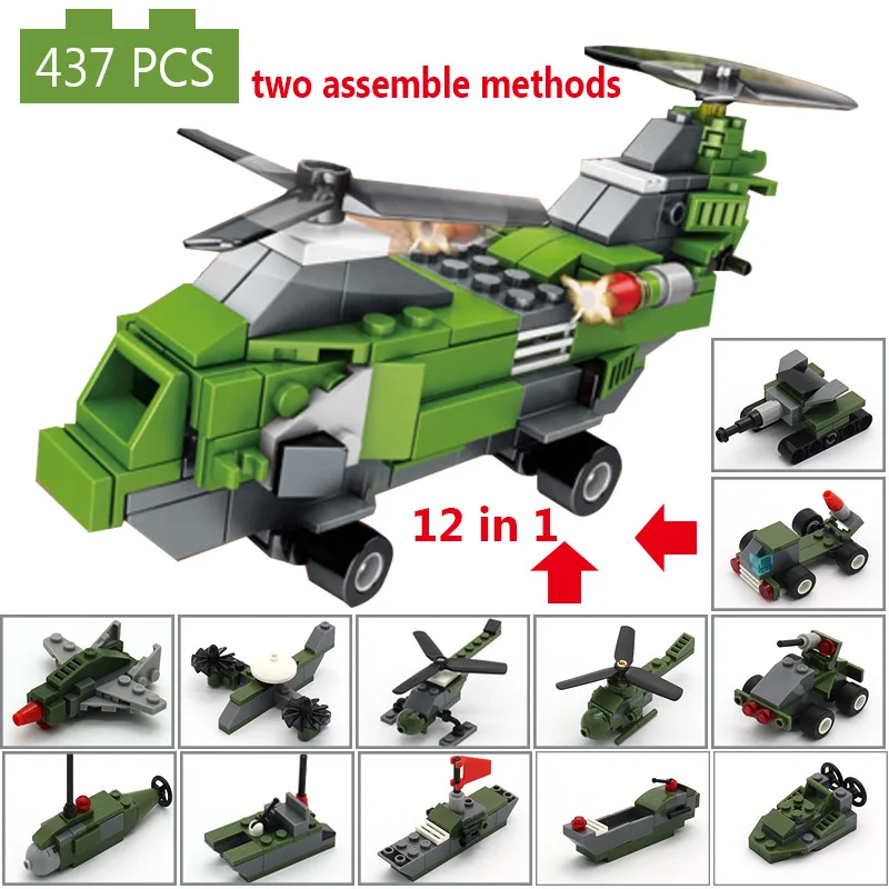 12in1 Military Helicopter Plane Tank with Weapon Soldier Building Blocks Kids Toys Compatible legoingly Army Vehicles Bricks
12in1 Military Helicopter Plane Tank with Weapon Soldier Building Blocks Kids Toys Compatible legoingly Army Vehicles Bricks