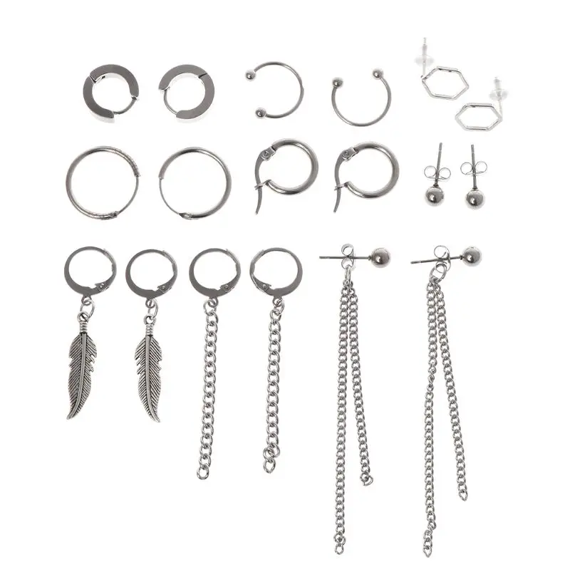 Фото 9 Pairs/Set Chain Earrings Stainless Steel Pendant Dangle Decoration Charms Unisex Women Men Personality Jewelry Chains | Обустройство