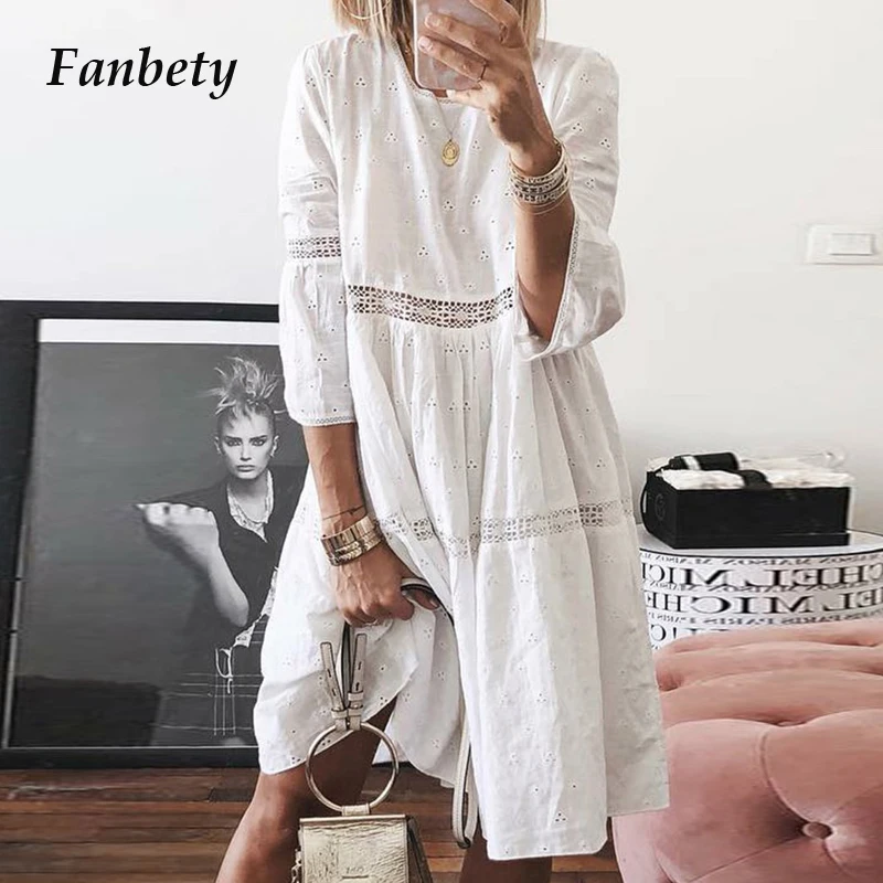 Fanbety Women Autumn Sexy Hollow out Dress Ladies Elegant Lace Three Sleeve Party Dress Casual O Neck Patchwork Dress Plus Size
Fanbety Women Autumn Sexy Hollow out Dress Ladies Elegant Lace Three Sleeve Party Dress Casual O Neck Patchwork Dress Plus Size