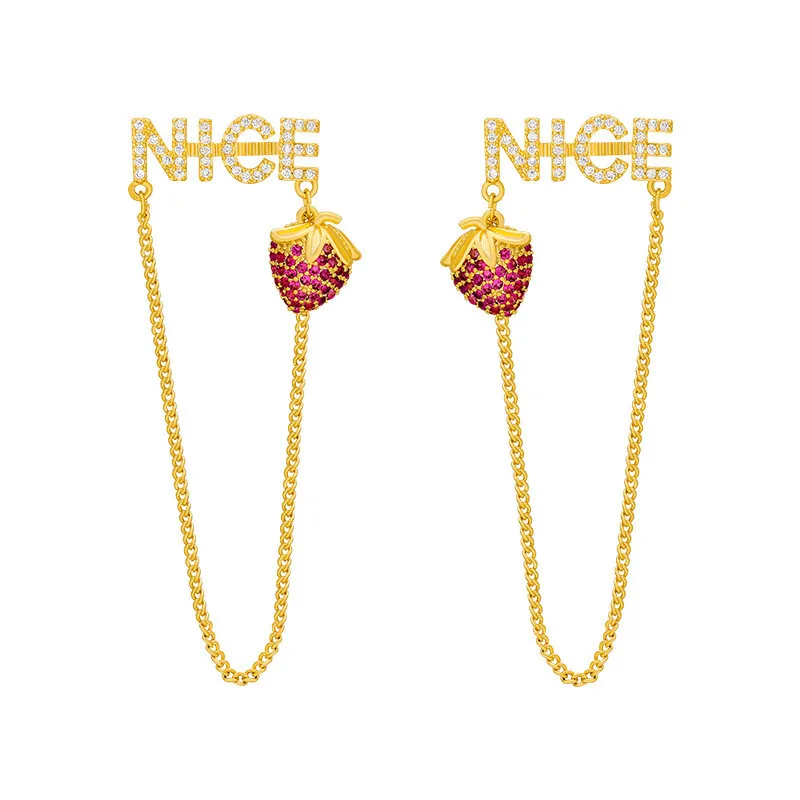 Фото Korean Trendy NICE Letter Strawberry Chain Long Earrings For Women Girls 2020 New Simple Personality Jewelry Bijoux | Украшения и
