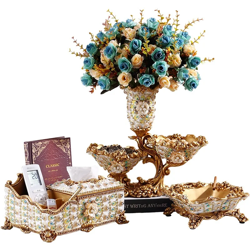 

Luxurious living room coffee table practical accessories creative vase tissue box fruit plate