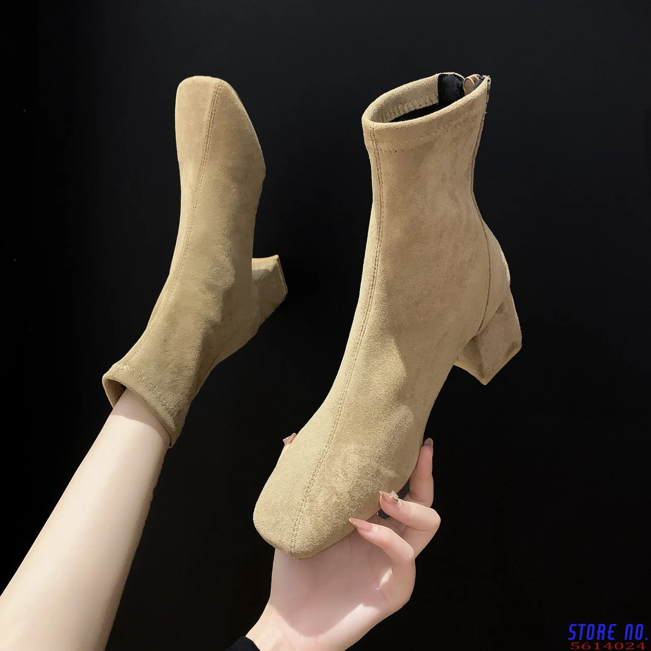 

Women's square toe ankle boots 2021 autumn and winter women's zipper square high heels warm suede fashion women's short boots