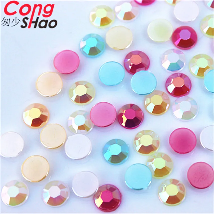 

Cong Shao 500pcs 6mm 3D Nail Art Tips AB Jelly Color Crystal Flatback Acrylic Rhinestone Trim DIY Phone Not Hotfix Nails CS364