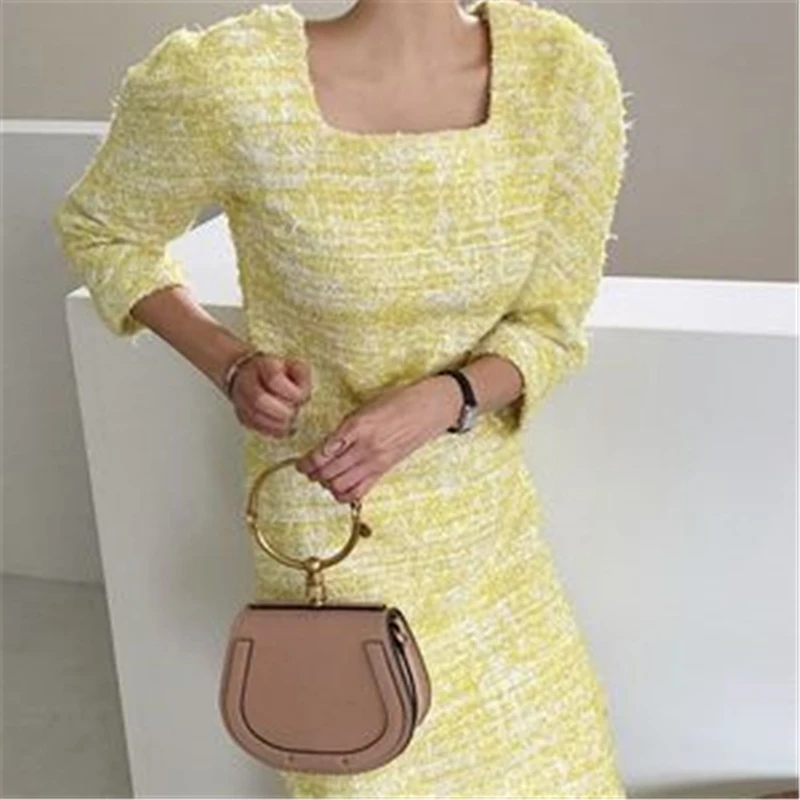 Elegant Simple Retro Square Neck Dress Women Spring Autumn Korean Chic Mid-length Solid Color Slim-fit Office Lady Dresses
Elegant Simple Retro Square Neck Dress Women Spring Autumn Korean Chic Mid-length Solid Color Slim-fit Office Lady Dresses