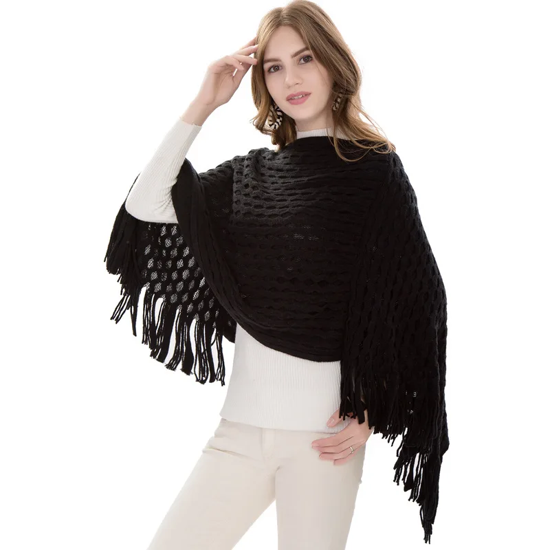 Fashion Women Knitted Ponchos Autumn Winter Solid Shawls Hollow out fringed ponchos and capes
Fashion Women Knitted Ponchos Autumn Winter Solid Shawls Hollow out fringed ponchos and capes