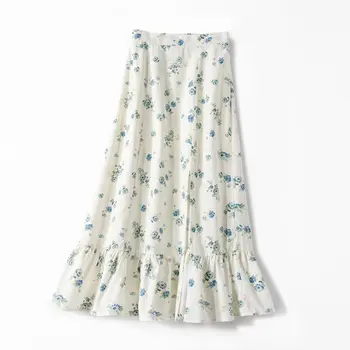 Linen high waist floral print ladies skirt 2020 spring summer new side split ruffle women midi skirt
Linen high waist floral print ladies skirt 2020 spring summer new side split ruffle women midi skirt