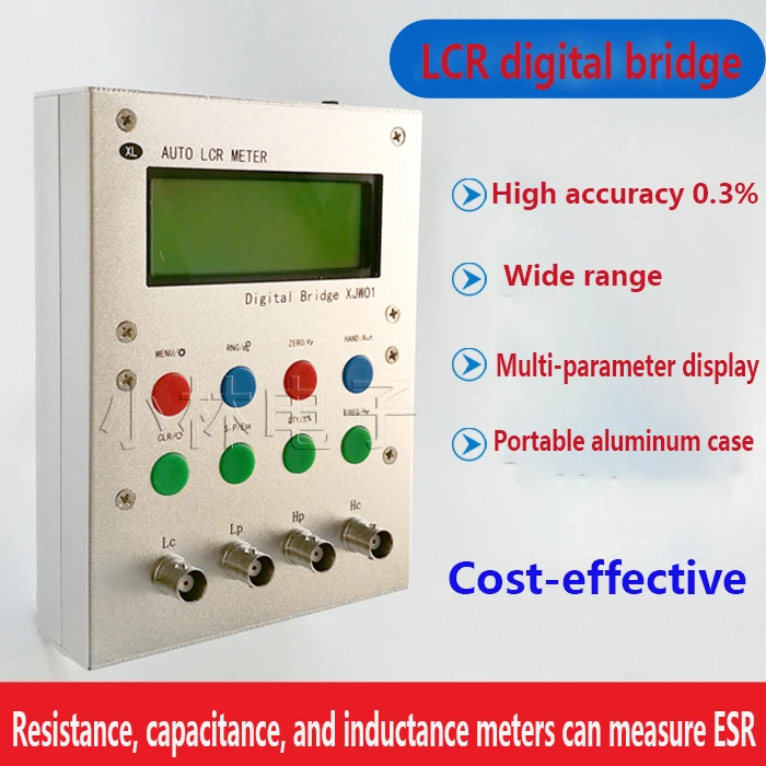 XJW01 Digital Bridge 0.3% L/CR Tester Resistance, Inductance, Capacitance, ESR Meter, Fnished Product, With Metal Case
XJW01 Digital Bridge 0.3% L/CR Tester Resistance, Inductance, Capacitance, ESR Meter, Fnished Product, With Metal Case