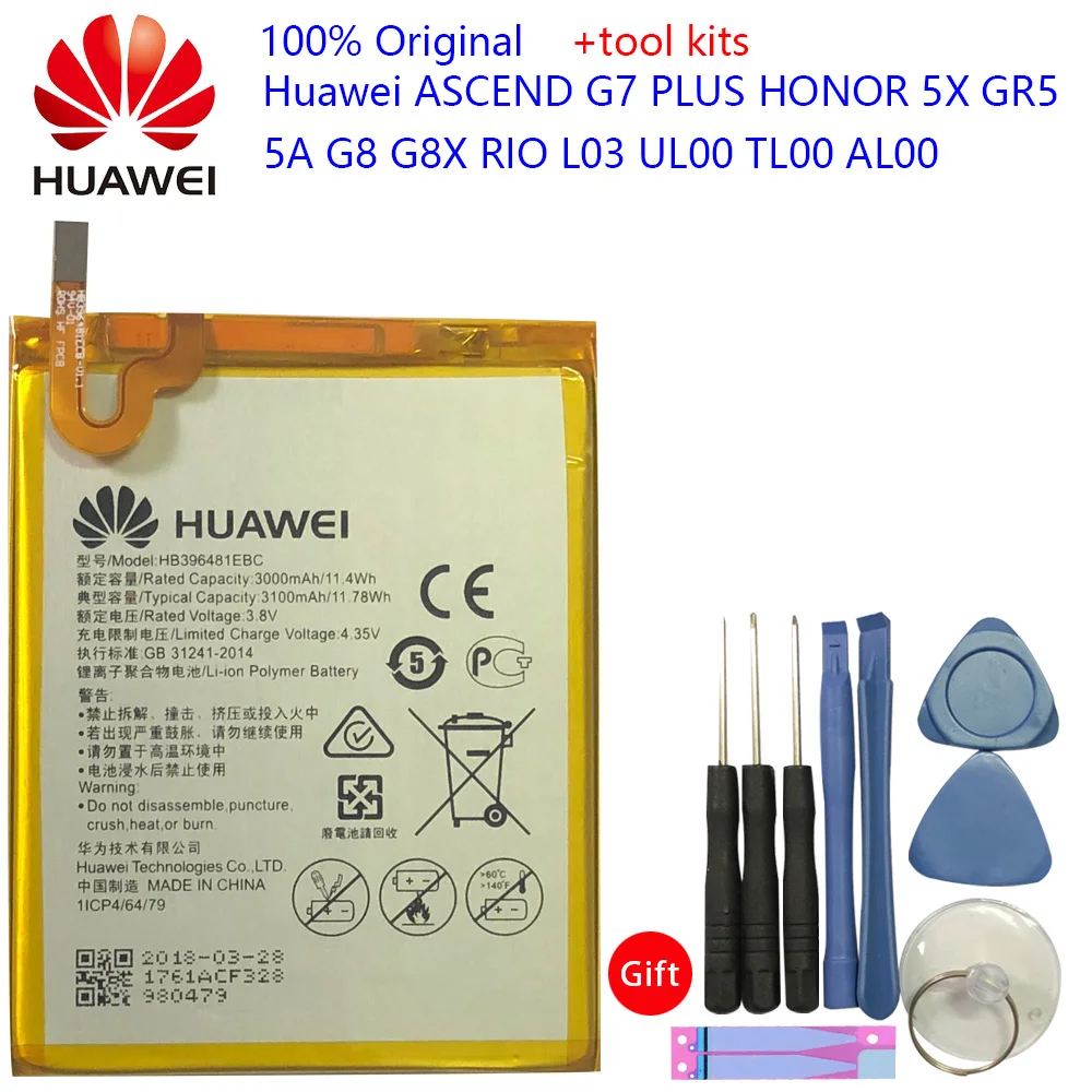 Hua Wei Original Replacement Phone Battery HB396481EBC For Huawei Ascend G7 Plus / G8 / G8X / Honor 5A / 5X / Maimang 4 3000mAh
Hua Wei Original Replacement Phone Battery HB396481EBC For Huawei Ascend G7 Plus / G8 / G8X / Honor 5A / 5X / Maimang 4 3000mAh
