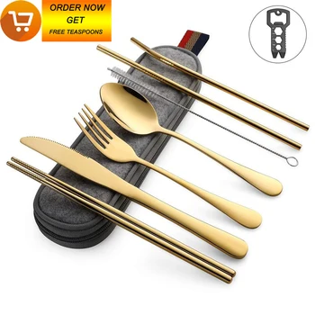 Dinnerware Set Travel Camping Cutlery Set Reusable Silverware Set with Metal Straw Spoon Fork Chopsticks and Portable Case
Dinnerware Set Travel Camping Cutlery Set Reusable Silverware Set with Metal Straw Spoon Fork Chopsticks and Portable Case