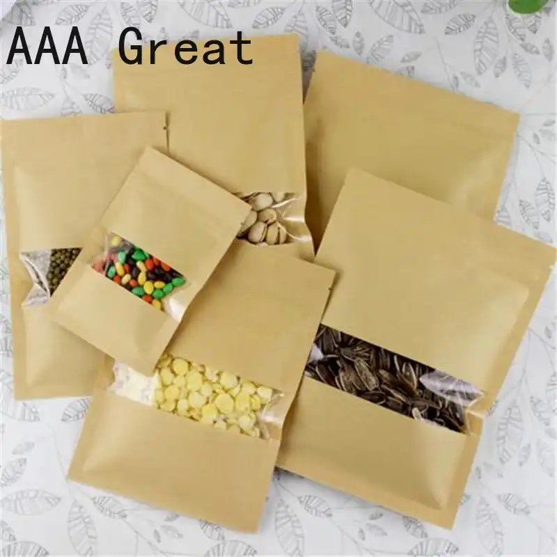 100pcs/lot brown stand up kraft paper zip lock bags with matte