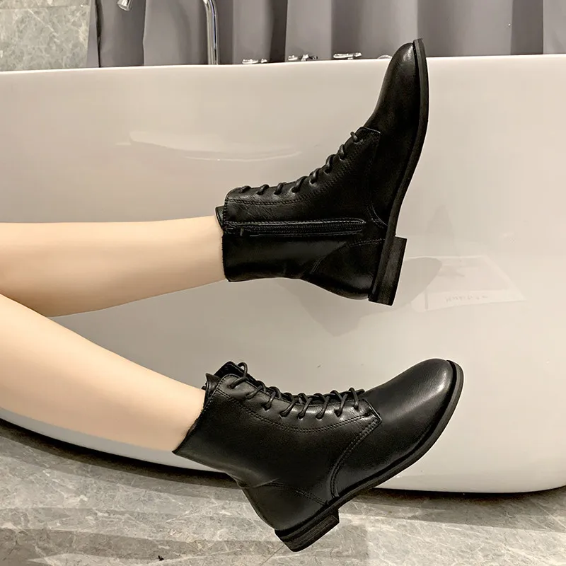 Europe And America Retro Lace up Front Side Zipper Low Heel Annie Xuan WOMEN'S Shoes Square Heel Boots Autumn Single Boots Briti
Europe And America Retro Lace up Front Side Zipper Low Heel Annie Xuan WOMEN'S Shoes Square Heel Boots Autumn Single Boots Briti