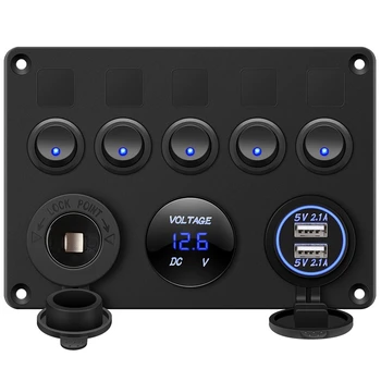 5 Gang Switch Panel 12V 24V with Digital Voltmeter Blue LED Equipped with Cigarette Lighter Socket and 4.2A Dual
5 Gang Switch Panel 12V 24V with Digital Voltmeter Blue LED Equipped with Cigarette Lighter Socket and 4.2A Dual