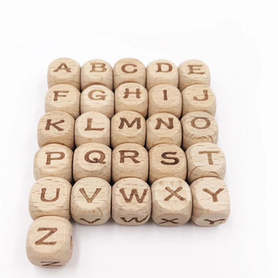 

26Pcs Square Alphabet Beads Natural Beech Wooden Letter For Jewelry Toys Making DIY Accessories Baby Necklace 12MM