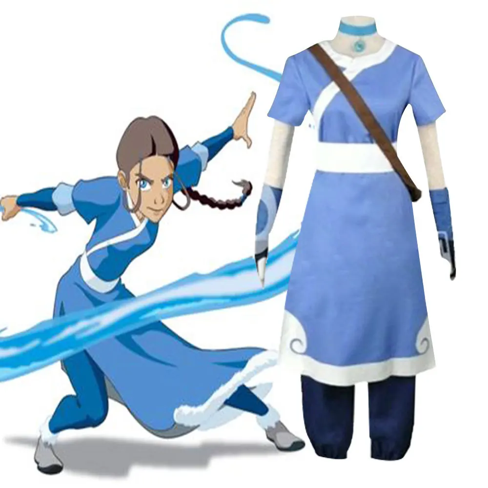 

Anime Avatar The Last Airbender Katara Cosplay Costume for Women Adult Halloween Fancy Suit Blue Dress Hanfu Carnival Wear