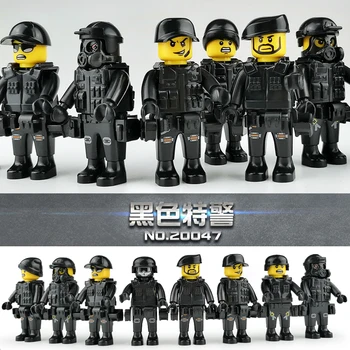 New Style 8pcs/lot SWAT Long Leg Black Ghost Soldier Military Figure Set Weapon Building Blocks Models Bricks Toys for children
New Style 8pcs/lot SWAT Long Leg Black Ghost Soldier Military Figure Set Weapon Building Blocks Models Bricks Toys for children