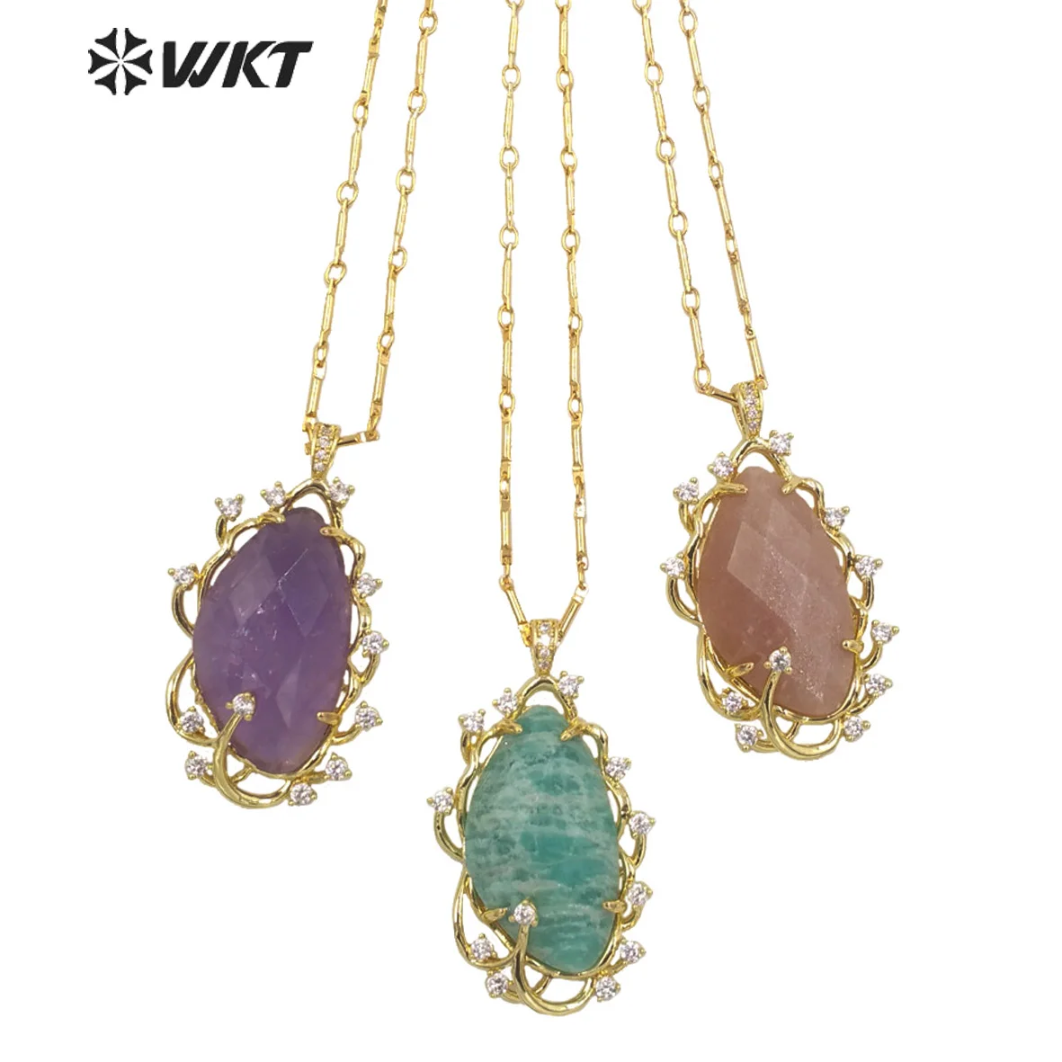 WT-N1351 WKT High Quality Natural Gem Pendant Necklace Micro-Inlaid Zircon Wrapped Pendant For Lady Necklace Jewelry Gift
WT-N1351 WKT High Quality Natural Gem Pendant Necklace Micro-Inlaid Zircon Wrapped Pendant For Lady Necklace Jewelry Gift