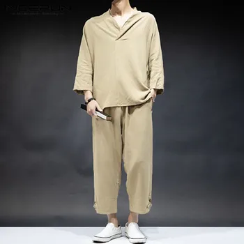 Solid Color Cotton Men Sets Streetwear 3/4 Sleeve 2020 V Neck Tops Casual Pants 2 Pieces Chinese Style Vintage Mens Suit INCERUN
Solid Color Cotton Men Sets Streetwear 3/4 Sleeve 2020 V Neck Tops Casual Pants 2 Pieces Chinese Style Vintage Mens Suit INCERUN