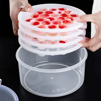 51 Soft Bottom Silicone Ice Tray Frozen Ice Cube Cold Drink Mold With Lid Home Refrigerator Freezer 1.1L Ice Box With 3 Layers
