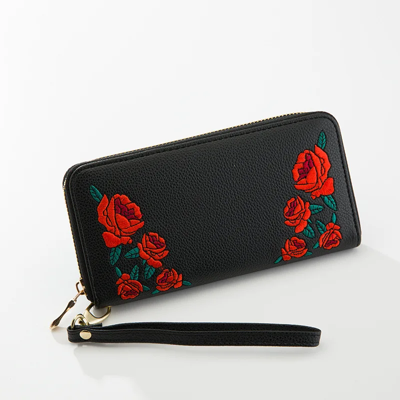 Длинный роскошный женский кошелек с цветочной вышивкой женская сумка сумочка