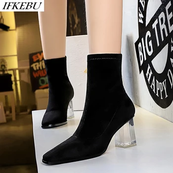 New Mid-calf Boots Women Crystal Square Heels Boot Square Toe Half Socks Booties Fashion Suede High Heel Shoes Zapatos De Mujer
New Mid-calf Boots Women Crystal Square Heels Boot Square Toe Half Socks Booties Fashion Suede High Heel Shoes Zapatos De Mujer