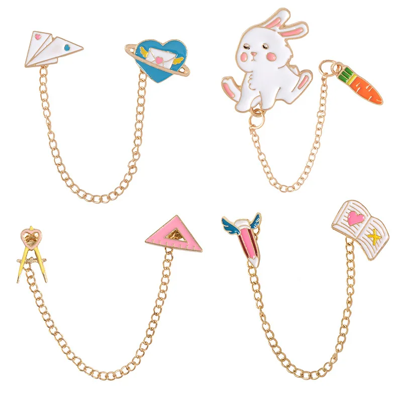 New cartoon rabbit carrot chain brooch notebook ruler compass paper plane heart globe badge brooch fun fashion jewelry
New cartoon rabbit carrot chain brooch notebook ruler compass paper plane heart globe badge brooch fun fashion jewelry