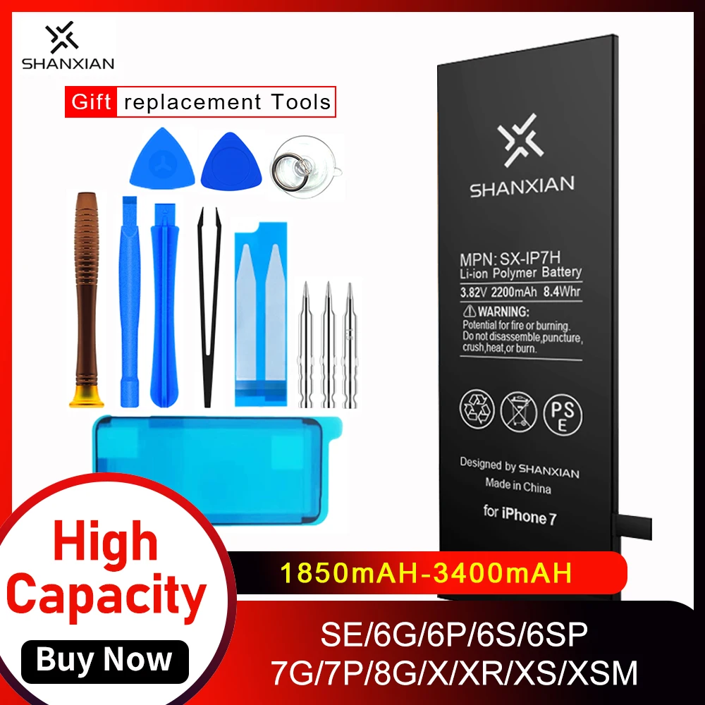 SHANXIAN High Capacity Replacement Battery for iPhone 6 6S 7 8 Plus SE XR XS 11 Pro Max
SHANXIAN High Capacity Replacement Battery for iPhone 6 6S 7 8 Plus SE XR XS 11 Pro Max