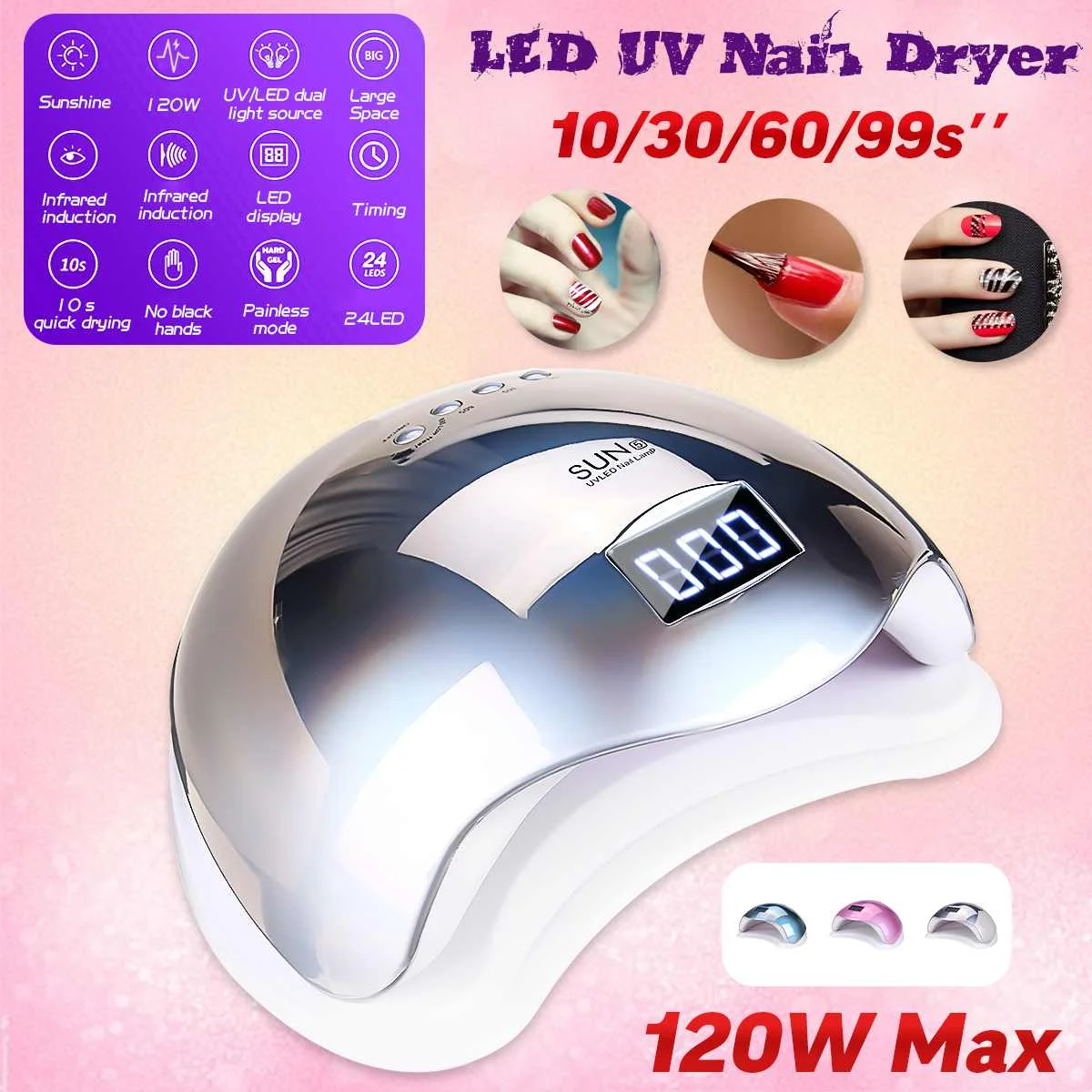 120W 4 Speed Automatic Nail Dryer Machine 24 UV/LED Dual Light Beads Gel C-uring Polishing Timing Lamp
120W 4 Speed Automatic Nail Dryer Machine 24 UV/LED Dual Light Beads Gel C-uring Polishing Timing Lamp
