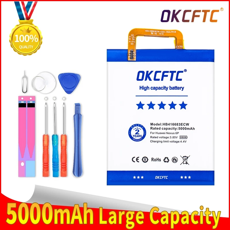 OKCFTC 100% Original battery HB416683ECW Rechargeable Li-ion phone battery For Huawei Nexus 6P H1511 H1512 5000mAh+Free Tools
OKCFTC 100% Original battery HB416683ECW Rechargeable Li-ion phone battery For Huawei Nexus 6P H1511 H1512 5000mAh+Free Tools