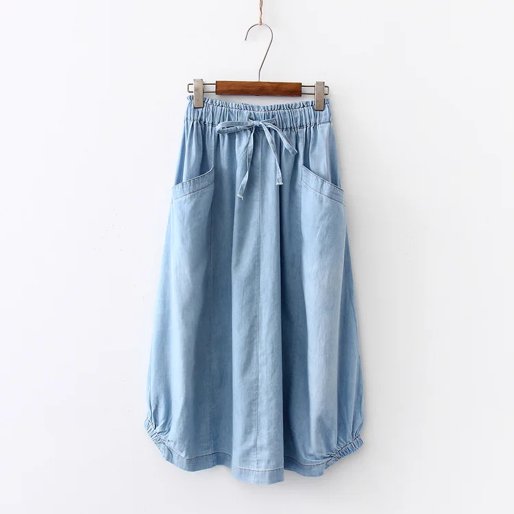 Summer Thin Section Tencel Cowboy Skirt Women's Mid-length Versatile A- line Skirt Loose Elastic Waist Skirt S27055
Summer Thin Section Tencel Cowboy Skirt Women's Mid-length Versatile A- line Skirt Loose Elastic Waist Skirt S27055